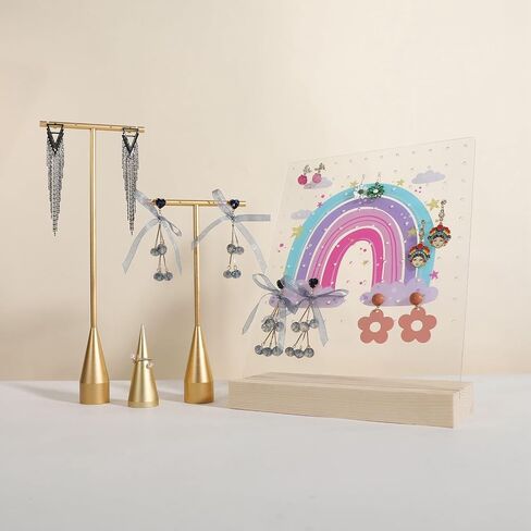 GemeShou 120 holes earring display stand for selling, earring stud board with wood base, acrylic earring organizer jewelry storage for girls【Acrylic board-rainbow】 in Saudi Arabia