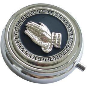 Small Travel Pill Box for Purse, Cute Daily Medicine Pill Organizer,Round Vitamin Pill Box Organizer for Pocket,Silver Vintage Pill Box, Metal Compact Portable Pill Holder Storage (Octopus)