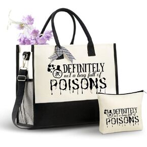 InnoBeta Witchy Gifts Canvas Tote Bag for Women, Important Witch Stuff Bag with Top Zipper Closure and Shoulder Strap, Witch Gifts for Birthday, Thanksgiving, Christmas