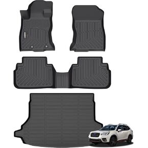 GINOWY- Floor Mats & Cargo Liner Set for Forester 2025, TPE All Weather Protection Car Mats Forester 2025 Custom Forester 2025 Floor Liners Non-Slip Trunk Mat Waterproof Automotive Mats- Black