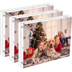 NIUBEE 5x7 Acrylic Picture Frame 3 Pack, 20% Thicker Block Clear Double Sided Photo Postcard Display