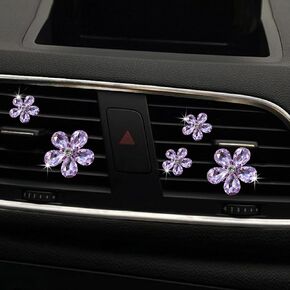 5pcs Rhinestone Flower Design Car Air Outlet Ornament Car Decor for Women Gift In Car Floral Car Decor (Pink)