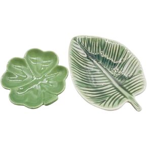 2 Pcs Jewelry Dish Leaf Trinket Dish Ceramic Trinket Tray Decorative Jewelry Holder Plate Organizing Necklace Earrings Rings Keys for Engagament Wedding Birthday Gifts