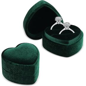 2 Pieces Small Green Velvet Heart Shape Ring Box,2 Slots Ring Box for Wedding Ceremony,Ring Display Holder Case,Premium Ring Bearer Boxes for Proposal Engagement in Kuwait