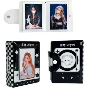 ألبوم صغير لبطاقات الصور، قطة صغيرة لطيفة ذات طابع أسود 3 ~ 3.5 بوصة K-POP غطاء مجوف لبطاقة الصور مع زر بولارويد حامل بطاقة صور ستار (قطة موسيقية)