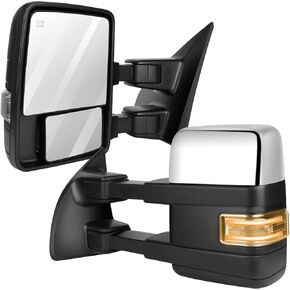 Towing Mirrors 2004-2014 for Ford F150 Pickup Truck Tow Mirrors Pair Chrome Power Adjusted Heated Defrost Turn Signal Puddle Auxiliary Light Manual Folding Telescoping Side View Mirror