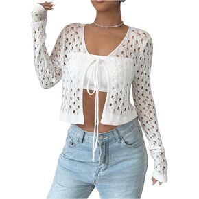 Milumia Women's Tie Bow Knit Top Lightweight V Neck Long Sleeve Sweater Cardigan