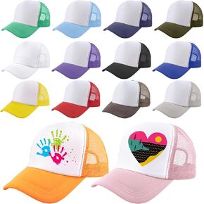 14 Pcs Adult Sublimation Trucker Cap DIY Baseball Cap Blank Mesh Trucker Hat for Men Women Summer Outdoor Sports