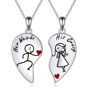 CRMAD Couples Necklace for Him and Her Sterling Silver Matching Love Heart Pendants Wedding Valentines Day Gifts for Women (couple)