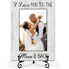 Engagement Picture Frame, Picture Gifts For Couples Wife Husband, Wooden Picture Frame For Birthday Wedding Engagement Newlywed Anniversary Valentines, 4X6 Photo Frame With Stand -19
