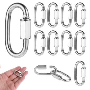 10 Pack D Shape Quick Link Chain Links 1/8 inch Stainless Steel Carabiner Connector Snaps, M3.5 Rope Quick Coupler Links, Quick Chain Repair Links Pets Keychain for Outdoor Traveling Equipment