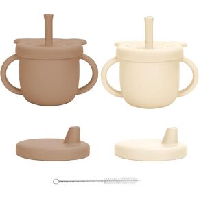 Silicone Baby Straw Cup, 9.56 OZ Baby Sippy Cup with Straw and Handle, Silicone Training Cup & Straw for Toddlers, Unbreakable Silicone Straw Cup for Babies 6-12 Months and Toddlers 1-3 Years