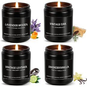 Scented Candles for Men Soy Candle Set, Scented Candles for Home, 4 Pack Men Candle Gift Natural Candles Scents of Lavender, Oak, Leather, Smoke Vanilla