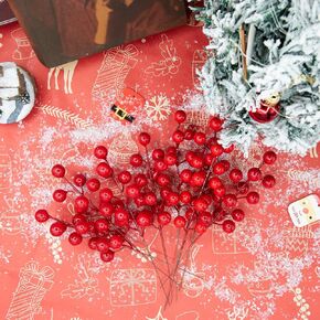26 pcs Artificial Berry Stems for Christmas Tree Decoration, 6.5 Inch Red Berry Picks for Christmas Decor DIY Crafts Flower Wreath Home Decor(Red+Gold)