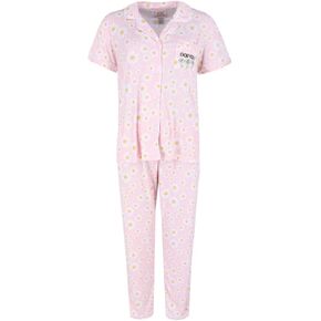 Women's Plus Size Daisy Ribbed Notch Short Sleeve Pajama Set