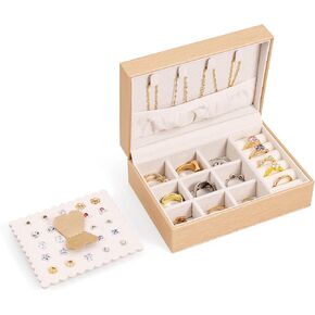 SANQIANWAN Travel Jewelry Box Square Small Jewelry Case Mini Ring Holder for Women Storage Box for Necklace with Earring Plates (Gray)