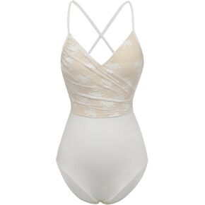 Lace Trim Sheer Bodysuit, Nude and White