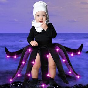 Funtery Halloween Baby Octopus Costume Purple Tentacle Skirt with LED Funny Octopus Dress Sea Witch Mermaid Villain Cosplay
