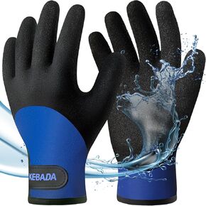 T2 Waterproof Work Gloves for Men and Women, Thermal Warm Winter Work Gloves, Insulated Freezer Work Gloves for Cold Weather, 100% Latex Coating, Wrist Closure, 2 Pairs, Blue, X-large