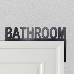 Wooden Bathroom Door Topper Black Bathroom Sign for Home Bathroom Restroom (Left Side)