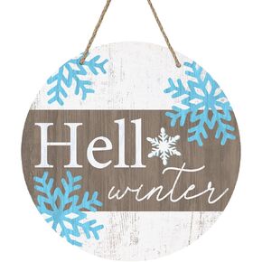 Deroro Hello Winter Green Front Door Sign, Snowflake Farmhouse Wood Door Hanger Outdoor Outside Porch Decor, Christmas Seasonal Rustic Wooden Wreath Indoor Wall Hanging Decoration