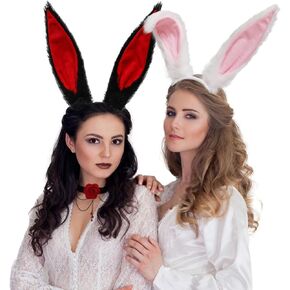 Furry bunny ear headband for women girls cute white rabbit ears costume pretend party Halloween hair accessories