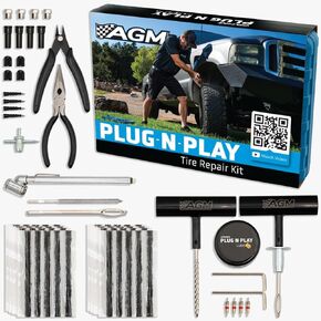 Heavy Duty Tire Plug Kit for Tubeless Tires – Flat Tire Repair Kit w/ T-Handle Tool, Valve Stem Tools, Repair Plugs, & More – Tire Fix Kit for Cars, Motorcycles, ATVs & More - Durable Flat Tire Kit