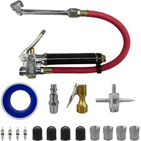 10-120 PSI Tire Pressure Gauge with Inflator 12" Air Hose, Heavy Duty Dual Head Air Chuck with 4 Way Tool and Valve Cores, Tire Inflator Car Accessories for Truck SUV Motorcycle