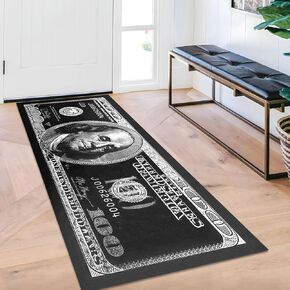 100 Dollar Bill Runner Rugs for Hallways Black and White Kitchen Rugs Non Skid Modern Money Bedroom Rug Runner Washable Entryway Rug for Home Decor Laundry Room Bathroom Carpet 24"x59"