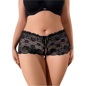 SOLY HUX Plus Size Underwear for Women Lace Panties Bow Cut Out Sheer Brief Panty