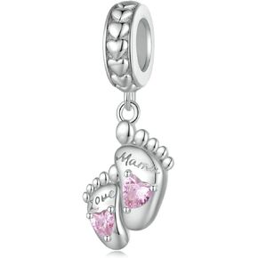 925 Sterling Silver Footprint Charm Love Baby Charm First Step Charm Family Charm for Pandora Bracelet