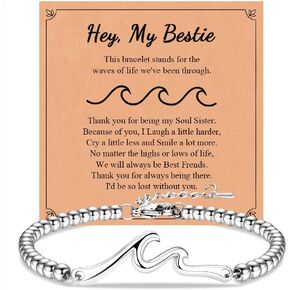 Gifts for Sister Best Friend Bestie, The Waves of Life We've Through Together, Wave Bracelet for Birthday Christmas Gifts for Women Her