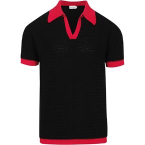 OXKNIT Mens Knit Polo Shirts Vintage Short Sleeve Golf Shirts Textured Retro Poloshirt White V-Neck