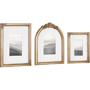 مجموعة إطارات صور من ثلاث قطع من Kate and Laurel Arendahl، ذهبية عتيقة، مجموعة من 3 قطع، مقاسات مختلفة، مجموعة إطارات صور مستطيلة ومقوسة للاستخدام كإطارات حائط للمعرض in Kuwait
