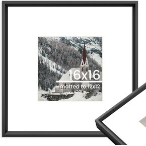 8x8 Picture Frames|8 x 8 Square Frame Gold with Mat for 4x4|8x8 Metal Aluminum Photo Frames with Tempered Glass Tabletop Desk Display Hanging Hardwares Included 1 Pack