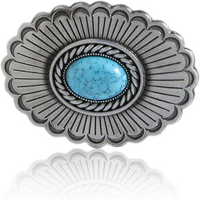 FALETO Western Turquoise Belt Buckle for Men Vintage Cowboy Oval Alloy Belt Buckle