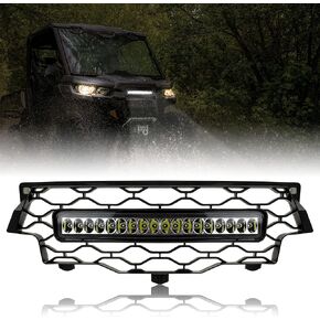 SAUTVS Mesh Grille with LED Light for Can-Am Defender, Front Bumper Grill with LED Light Bar for Can-Am Defender/Defender MAX HD5 HD8 HD10 2016-2019 Accessories (1PCS)