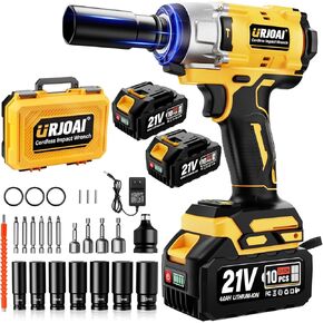 Cordless Impact Wrench - 590Ft-lbs (800N.m) Brushless 1/2 inch Impact Wrench, 3300RPM High Torque Impact Gun, 2x 4.0Ah Battery, Charger & 7 Sockets, Power Impact Wrench for Car Home