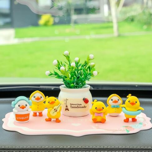 QingTang Little Yellow Chicken Dashboard Decoration Car Ornaments Car Decor Accessories (1 pack of 6) Cute Animal Figure Cake Topper in Saudi Arabia