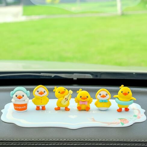 QingTang Little Yellow Chicken Dashboard Decoration Car Ornaments Car Decor Accessories (1 pack of 6) Cute Animal Figure Cake Topper in Saudi Arabia
