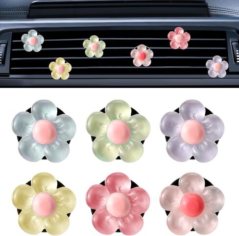 6 Piece Car Vent Air Freshener Clip Flower Car Air Vent Clips Air Conditioner Outlet Decoration Car Interior Decor Clip Flower Car Interior Accessories Cute Car Decorations(6 Colors) in Saudi Arabia