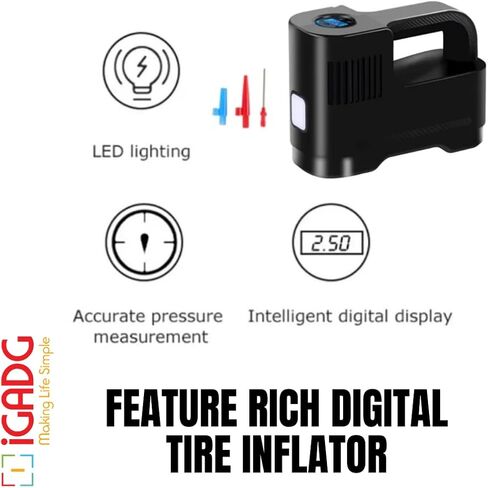 12V Small Digital Tire Inflator with Auto Shut-Off – Compact Air Compressor for Car & Bike Tires, Air Pump for Car Tires, Portable Air Compressor, LED Light (BTI-Digital) in Saudi Arabia