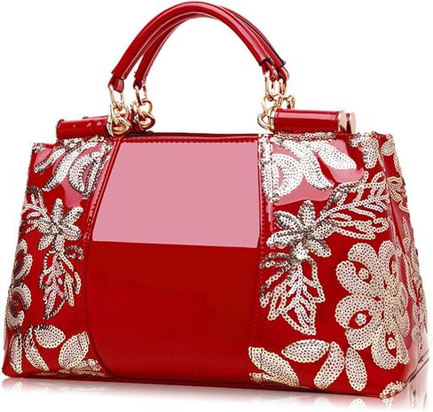 ZiMing Patent Leather Handbag for Women Tote Bags Sequin Embroidery Satchel Bag Top Handle Bag Gorgeous Shoulder Bag Purse in Kuwait