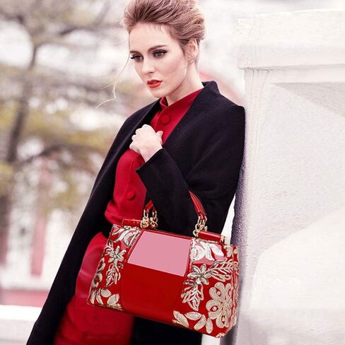 ZiMing Patent Leather Handbag for Women Tote Bags Sequin Embroidery Satchel Bag Top Handle Bag Gorgeous Shoulder Bag Purse in Kuwait