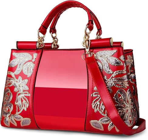 ZiMing Patent Leather Handbag for Women Tote Bags Sequin Embroidery Satchel Bag Top Handle Bag Gorgeous Shoulder Bag Purse in Kuwait