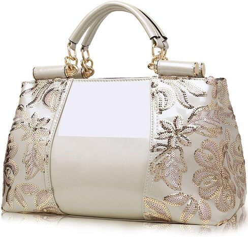 ZiMing Patent Leather Handbag for Women Tote Bags Sequin Embroidery Satchel Bag Top Handle Bag Gorgeous Shoulder Bag Purse in Kuwait