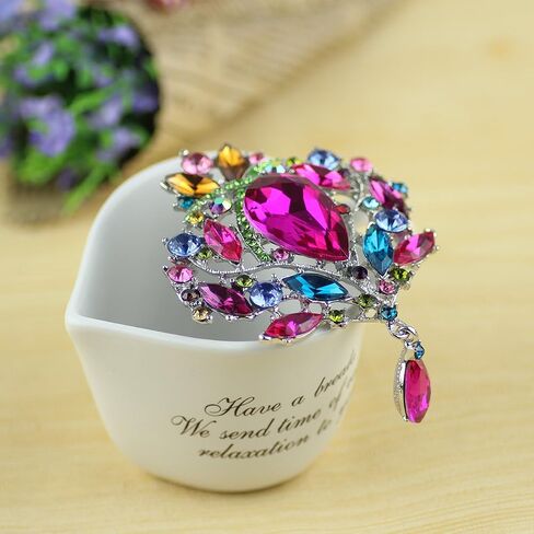 Created Crystal Brooch for Women Shiny Flower Teardrop Brooch Pin in Saudi Arabia