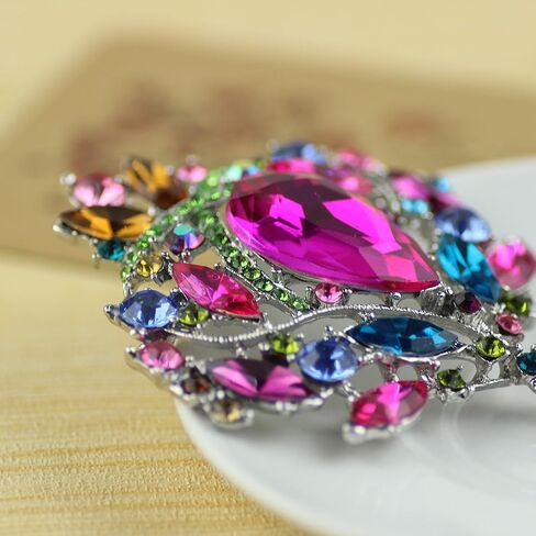 Created Crystal Brooch for Women Shiny Flower Teardrop Brooch Pin in Saudi Arabia