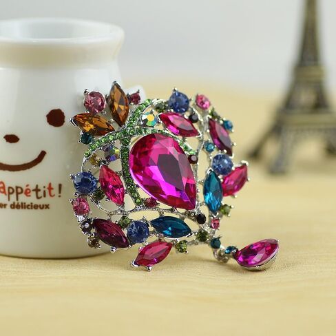 Created Crystal Brooch for Women Shiny Flower Teardrop Brooch Pin in Saudi Arabia