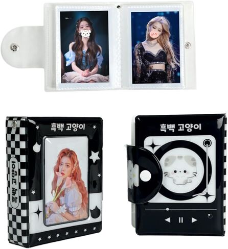 Photocard Mini Album,Cute Black Themed Kitten 3~3.5 In K-POP Photo Card Book Hollow Cover with Button Polaroid Photo Star Photo Card Holder (Music Cat) in Saudi Arabia